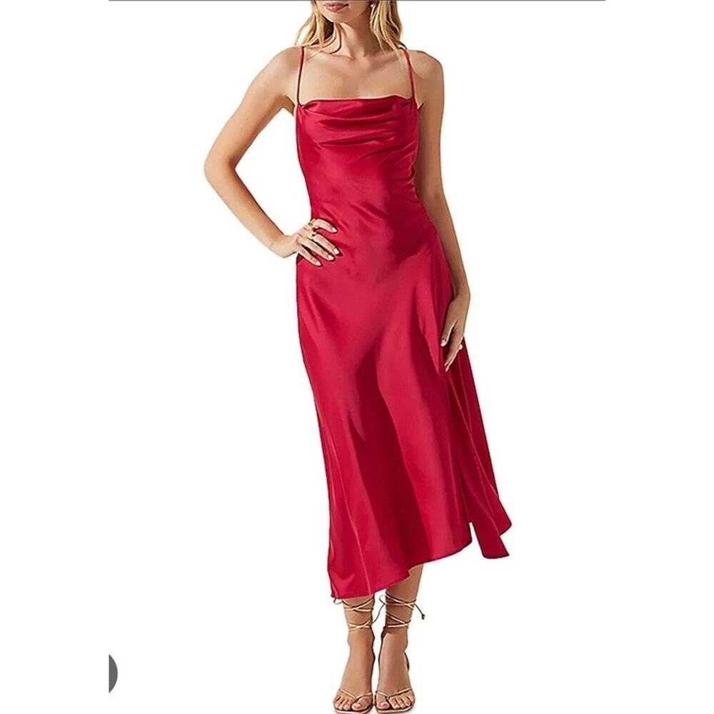 New ASTR the Label Gaia Berry Red Midi Slip Dress Size S Cowl Neck